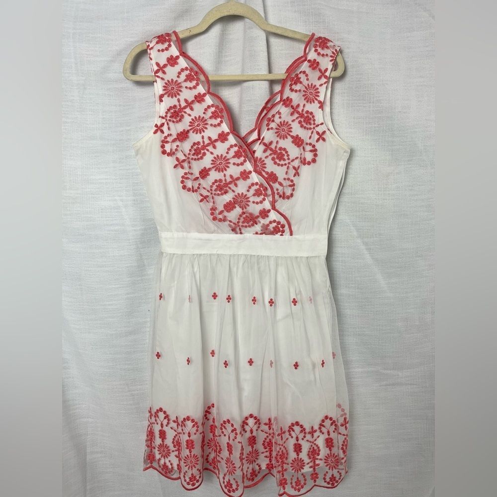 Garnet Hill White Pink Dress Floral Embroidered Coquette Wedding Fairy Boho